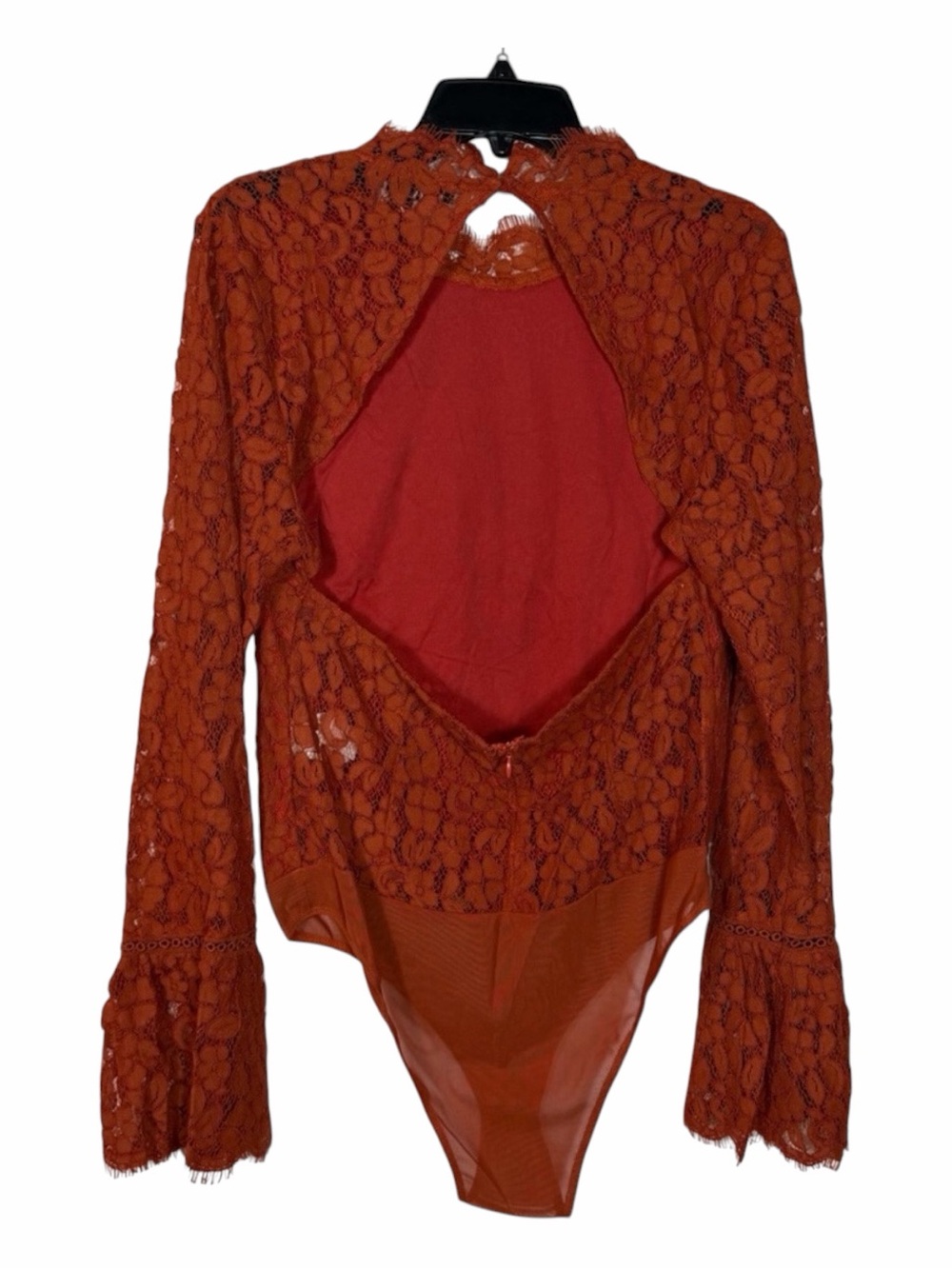 Endless Rose NWT Women’s Rust Orange Lace Long Bell Sleeve Bodysuit Size Large. - Picture 11 of 16
